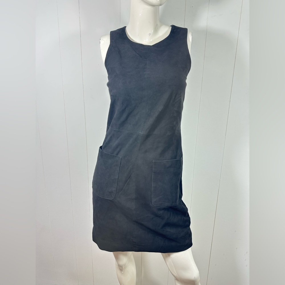 VTG Queen Bee Of Beverly Hills Sz S Black Sleeveless Mini Dress Suede Leather